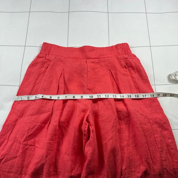 Athleta Pants Women 2 Coral Playa Linen Wide Leg Crop Slit Relaxed Casual Resort - Picture 9 of 13